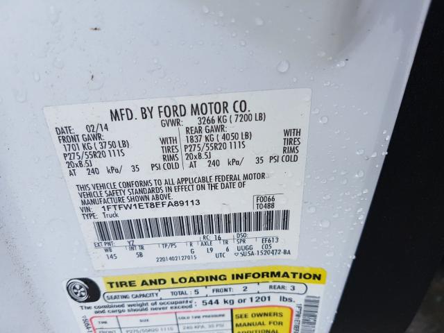 Photo 10 from auction – 2014 FORD F150 SUPER with VIN 1FTFW1ET8EFA89113