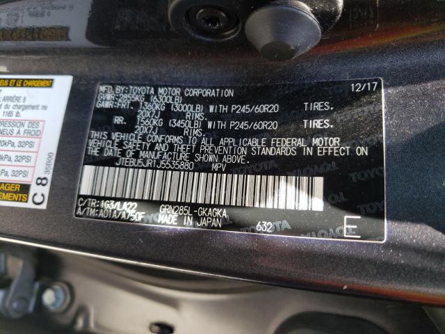 Photo 10 from auction – 2018 TOYOTA 4RUNNER SR with VIN JTEBU5JR1J5535880