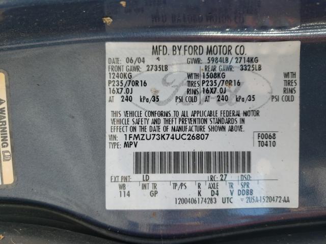 Photo 10 from auction – 2004 FORD EXPLORER with VIN 1FMZU73K74UC26807