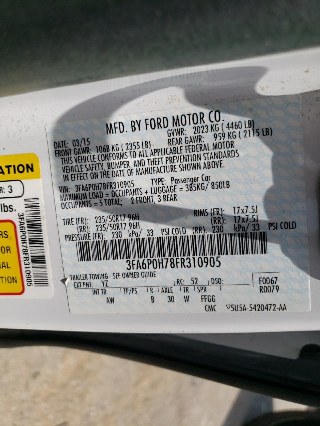 Photo 10 from auction – 2015 FORD FUSION SE with VIN 3FA6P0H78FR310905