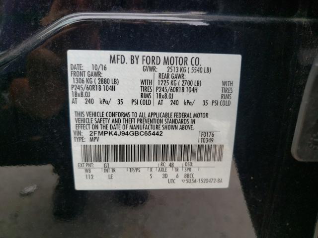 Photo 10 from auction – 2016 FORD EDGE SEL with VIN 2FMPK4J94GBC65442