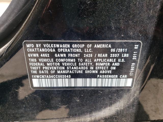 Photo 10 from auction – 2012 VOLKSWAGEN PASSAT SEL with VIN 1VWCN7A34CC002043