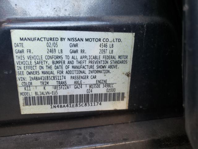 Photo 10 from auction – 2005 NISSAN MAXIMA SE with VIN 1N4BA41E85C851174