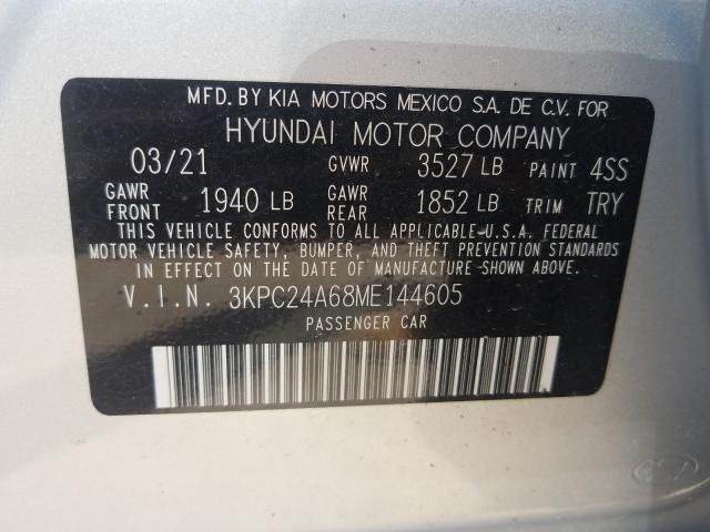 Photo 10 from auction – 2021 HYUNDAI ACCENT SE with VIN 3KPC24A68ME144605