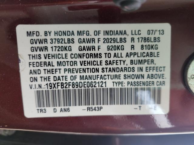 Photo 10 from auction – 2013 HONDA CIVIC EX with VIN 19XFB2F89DE062121