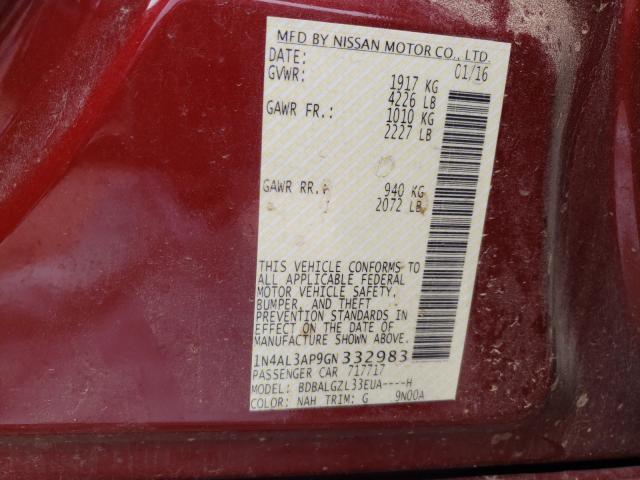 NISSAN ALTIMA 2.5 2016 with VIN 1N4AL3AP9GN332983 - Photo from auction
