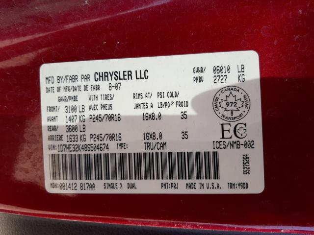 Photo 10 from auction – 2008 DODGE DAKOTA SXT with VIN 1D7HE32K48S504674