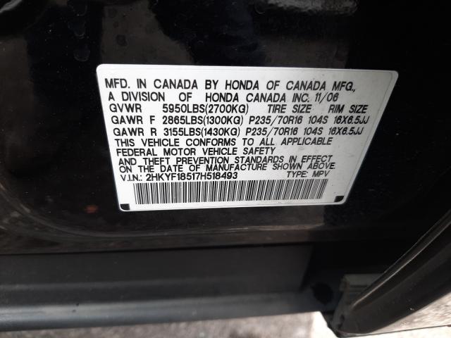 Photo 10 from auction – 2007 HONDA PILOT EXL with VIN 2HKYF18517H518493