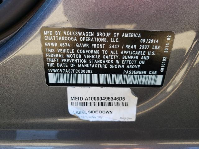 Photo 10 from auction – 2015 VOLKSWAGEN PASSAT SEL with VIN 1VWCV7A37FC030682