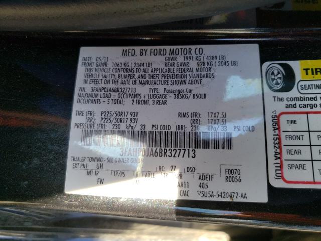 Photo 10 from auction – 2011 FORD FUSION SEL with VIN 3FAHP0JA6BR327713