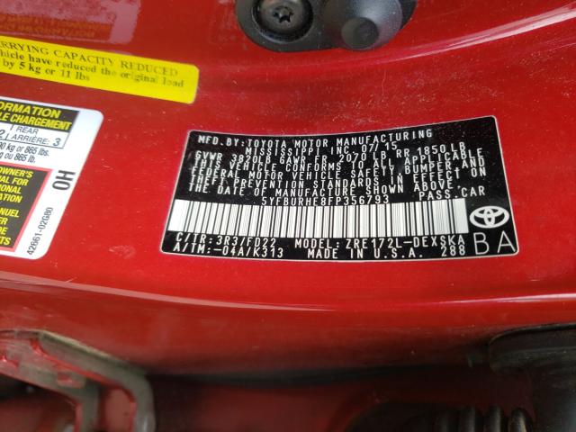 Photo 10 from auction – 2015 TOYOTA COROLLA L with VIN 5YFBURHE8FP356793