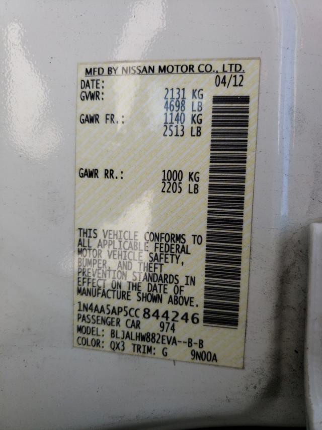 Photo 10 from auction – 2012 NISSAN MAXIMA S with VIN 1N4AA5AP5CC844246