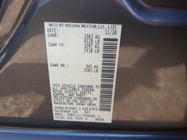 Photo 10 from auction – 2019 NISSAN ALTIMA SR with VIN 1N4BL4CVXKC150395
