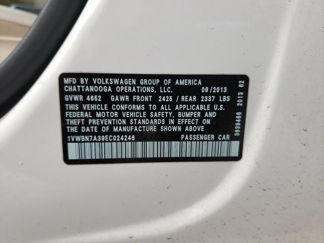 Photo 10 from auction – 2014 VOLKSWAGEN PASSAT SE with VIN 1VWBN7A39EC024246