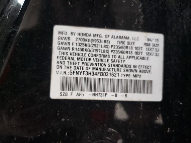 Photo 10 from auction – 2015 HONDA PILOT SE with VIN 5FNYF3H34FB031621