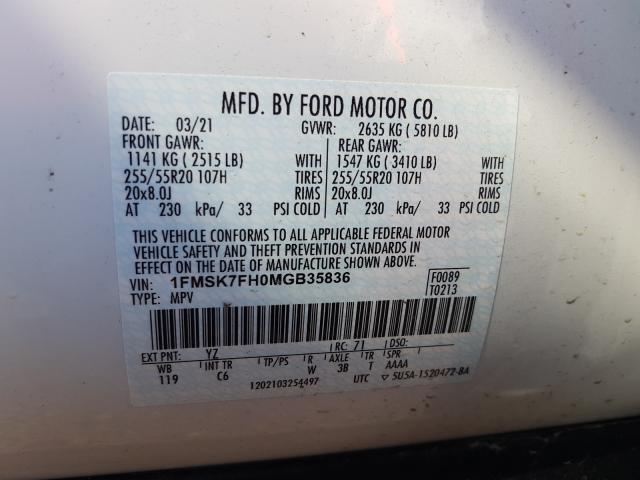 Photo 10 from auction – 2021 FORD EXPLORER L with VIN 1FMSK7FH0MGB35836
