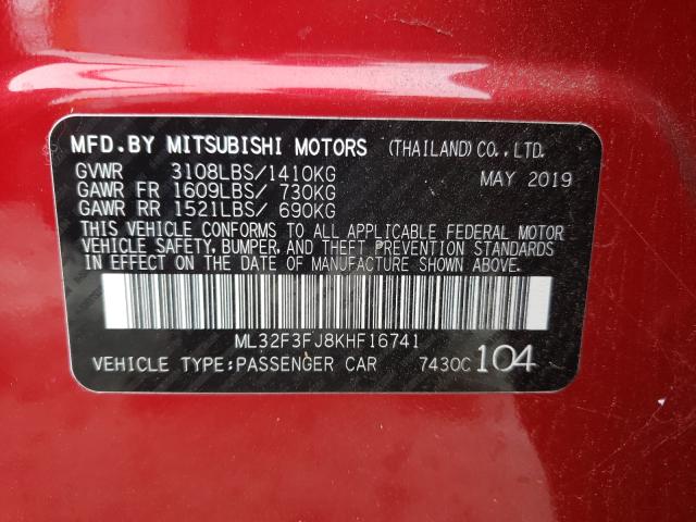 Photo 10 from auction – 2019 MITSUBISHI MIRAGE G4 with VIN ML32F3FJ8KHF16741