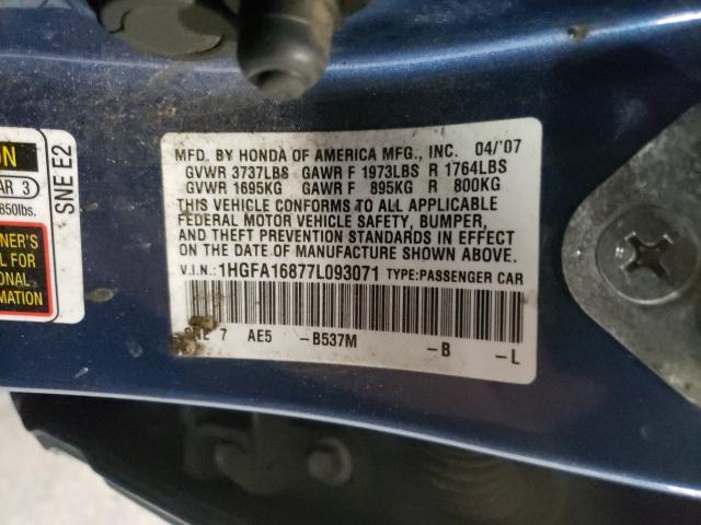 Photo 10 from auction – 2007 HONDA CIVIC with VIN 1HGFA16877L093071