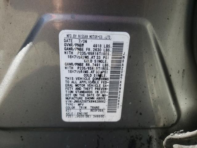 Photo 10 from auction – 2006 NISSAN MURANO SL with VIN JN8AZ08TX6W428662