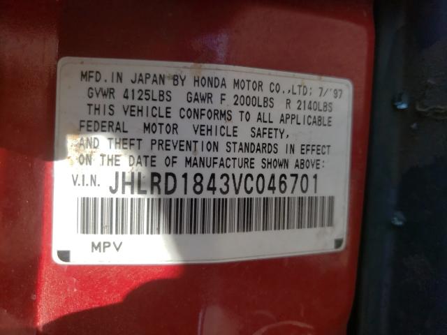 Photo 10 from auction – 1997 HONDA CR-V LX with VIN JHLRD1843VC046701