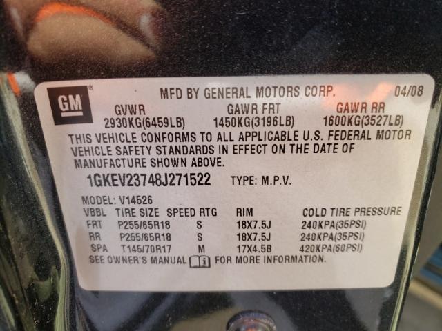 Photo 10 from auction – 2008 GMC ACADIA SLT with VIN 1GKEV23748J271522