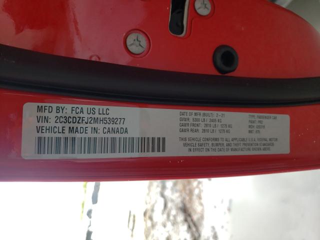Photo 10 from auction – 2021 DODGE CHALLENGER with VIN 2C3CDZFJ2MH539277