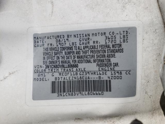 Photo 10 from auction – 2020 NISSAN VERSA S with VIN 3N1CN8DV9LL806660
