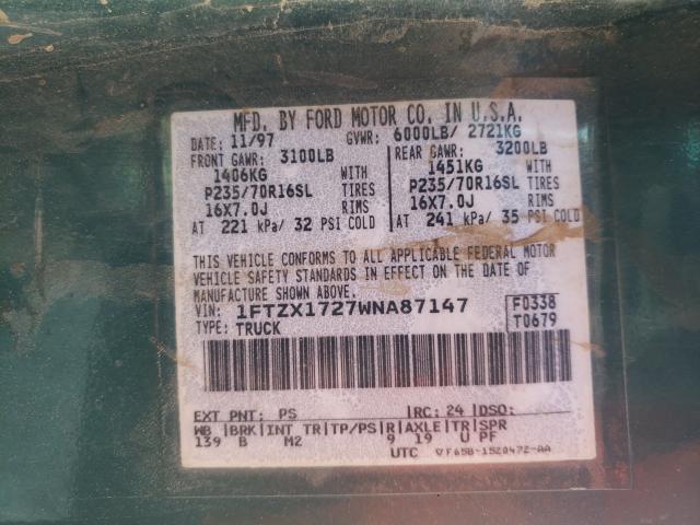 Photo 10 from auction – 1998 FORD F150 with VIN 1FTZX1727WNA87147