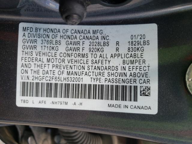 Photo 10 from auction – 2020 HONDA CIVIC LX with VIN 2HGFC2F65LH532001