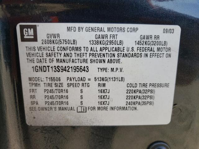 Photo 10 from auction – 2004 CHEVROLET TRAILBLAZE with VIN 1GNDT13S942195643