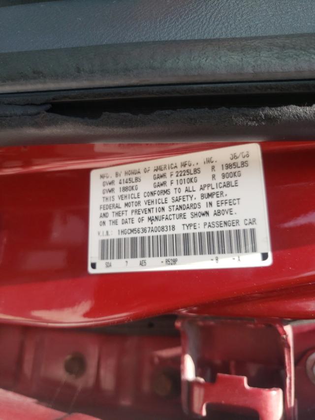 Photo 10 from auction – 2007 HONDA ACCORD SE with VIN 1HGCM56367A008318