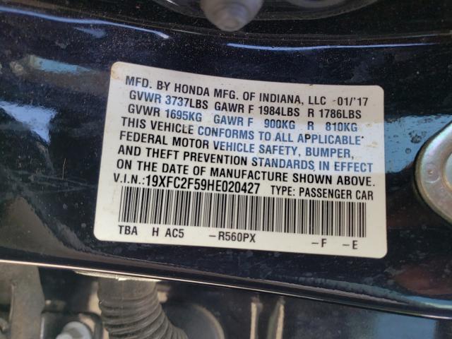 Photo 10 from auction – 2017 HONDA CIVIC LX with VIN 19XFC2F59HE020427