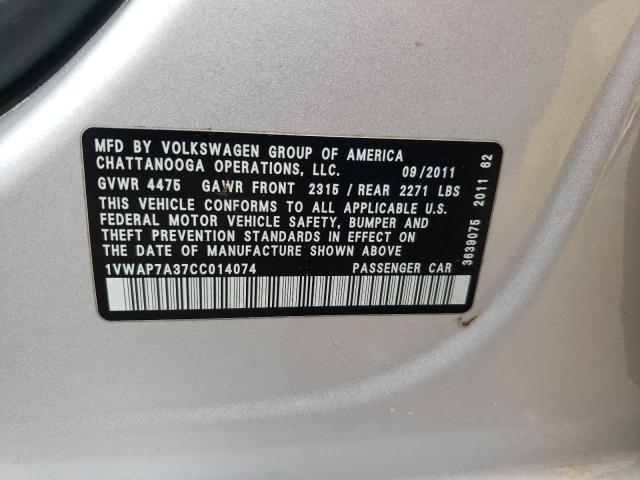 Photo 10 from auction – 2012 VOLKSWAGEN PASSAT S with VIN 1VWAP7A37CC014074