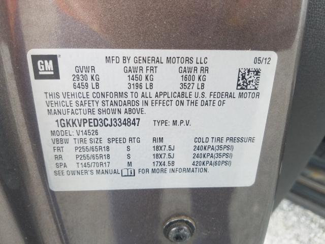 Photo 10 from auction – 2012 GMC ACADIA SLE with VIN 1GKKVPED3CJ334847