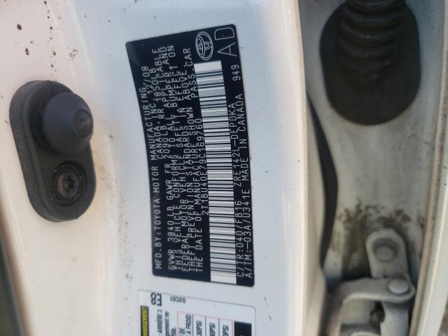 Photo 10 from auction – 2009 TOYOTA COROLLA BA with VIN 2T1BU40E79C169760