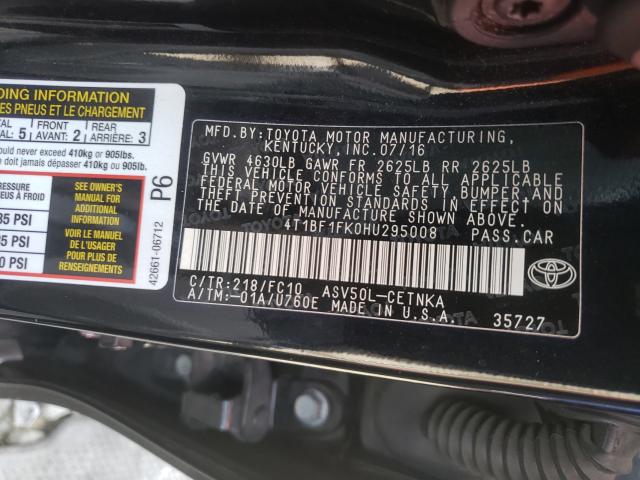 Photo 10 from auction – 2017 TOYOTA CAMRY LE with VIN 4T1BF1FK0HU295008