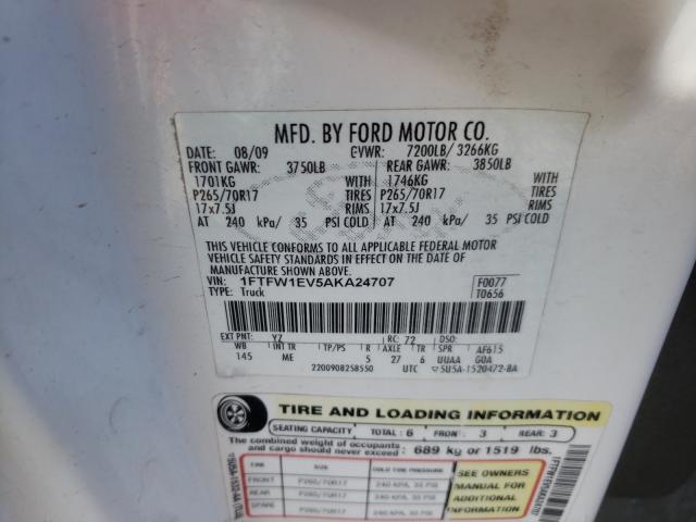 Photo 10 from auction – 2010 FORD F150 SUPER with VIN 1FTFW1EV5AKA24707