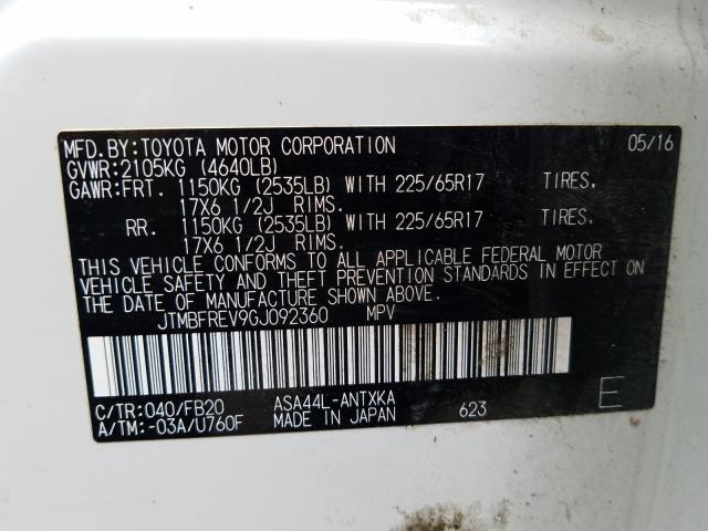 Photo 10 from auction – 2016 TOYOTA RAV4 LE with VIN JTMBFREV9GJ092360