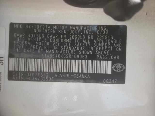 Photo 10 from auction – 2009 TOYOTA CAMRY BASE with VIN 4T4BE46K69R109063