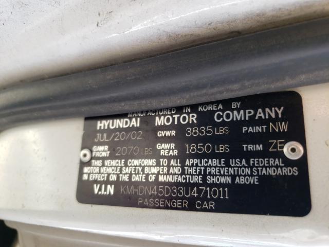 Photo 10 from auction – 2003 HYUNDAI ELANTRA with VIN KMHDN45D33U471011