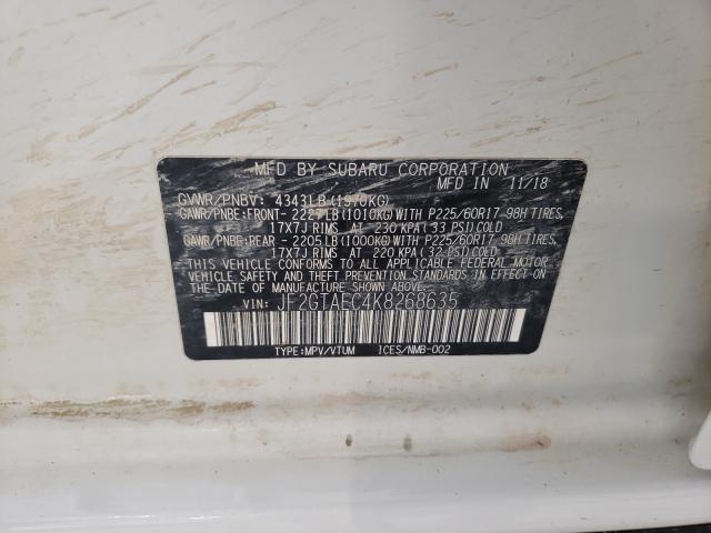 Photo 10 from auction – 2019 SUBARU CROSSTREK with VIN JF2GTAEC4K8268635