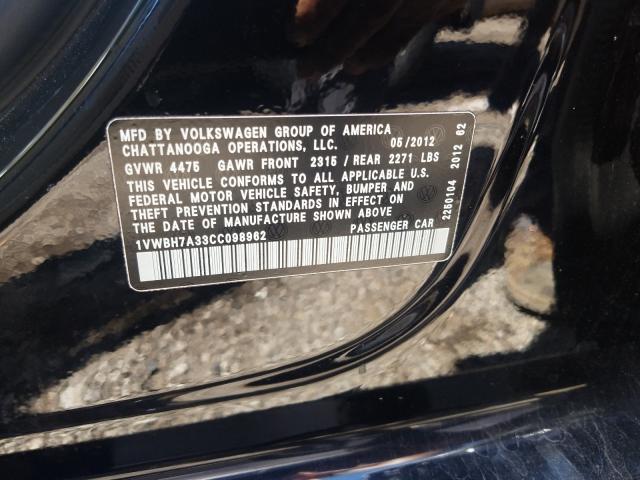 Photo 10 from auction – 2012 VOLKSWAGEN PASSAT SE with VIN 1VWBH7A33CC098962