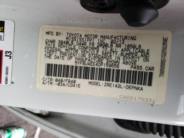 Photo 10 from auction – 2013 TOYOTA COROLLA BA with VIN 5YFBU4EE4DP159656