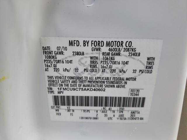 Photo 10 from auction – 2010 FORD ESCAPE XLS with VIN 1FMCU9C75AKD40602