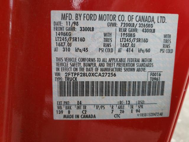 Photo 10 from auction – 1999 FORD F250 with VIN 2FTPF28L0XCA27256