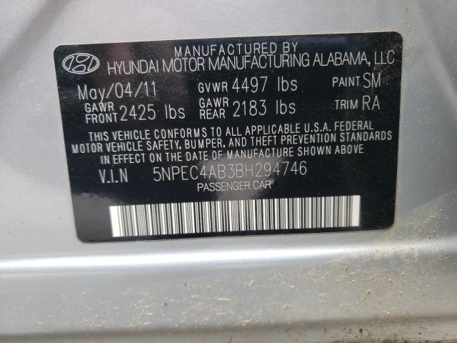 Photo 10 from auction – 2011 HYUNDAI SONATA SE with VIN 5NPEC4AB3BH294746