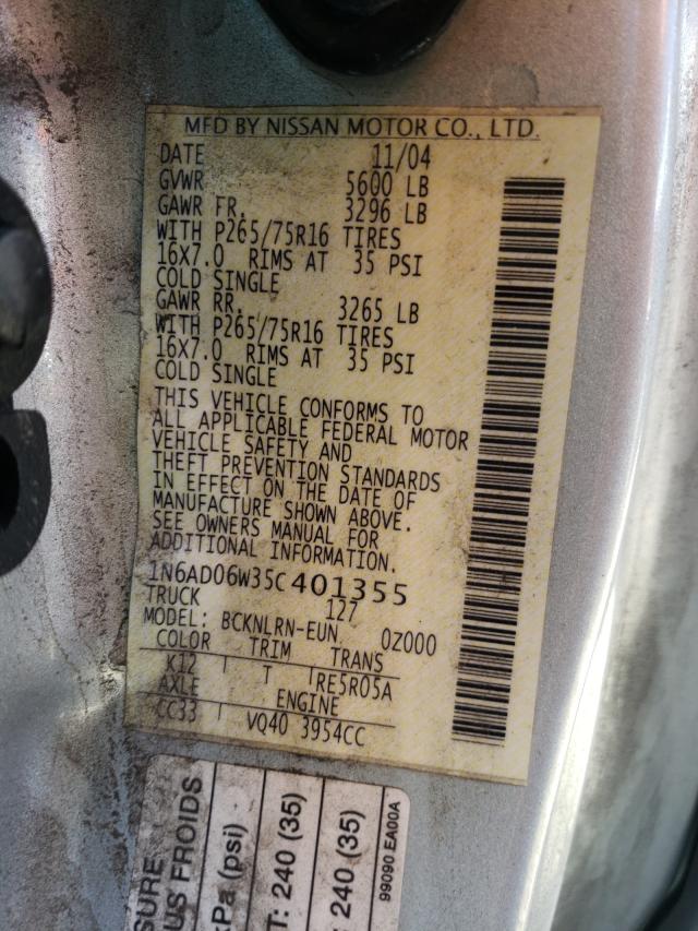 Photo 10 from auction – 2005 NISSAN FRONTIER K with VIN 1N6AD06W35C401355