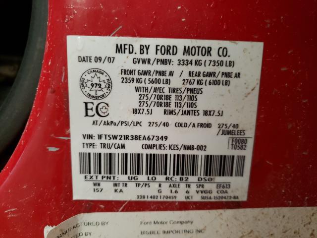 Photo 10 from auction – 2008 FORD F250 SUPER with VIN 1FTSW21R38EA67349