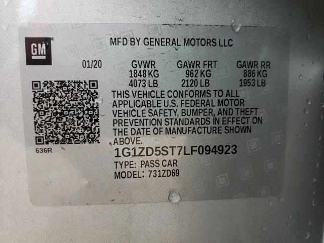 Photo 10 from auction – 2020 CHEVROLET MALIBU LT with VIN 1G1ZD5ST7LF094923