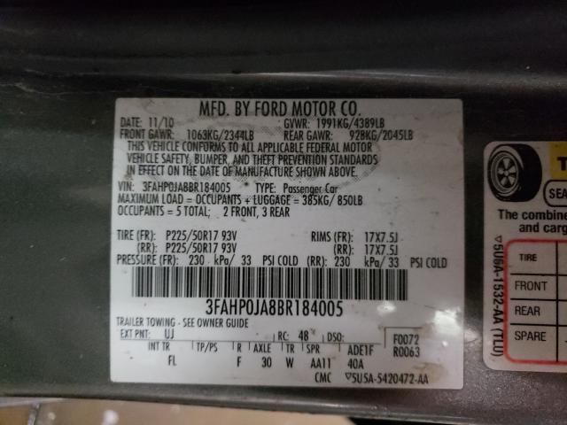 Photo 10 from auction – 2011 FORD FUSION SEL with VIN 3FAHP0JA8BR184005
